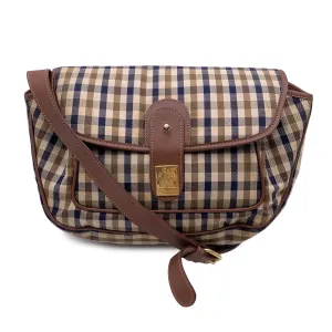 Aquascutum Beige and Brown Tartan Check Canvas Messenger Bag