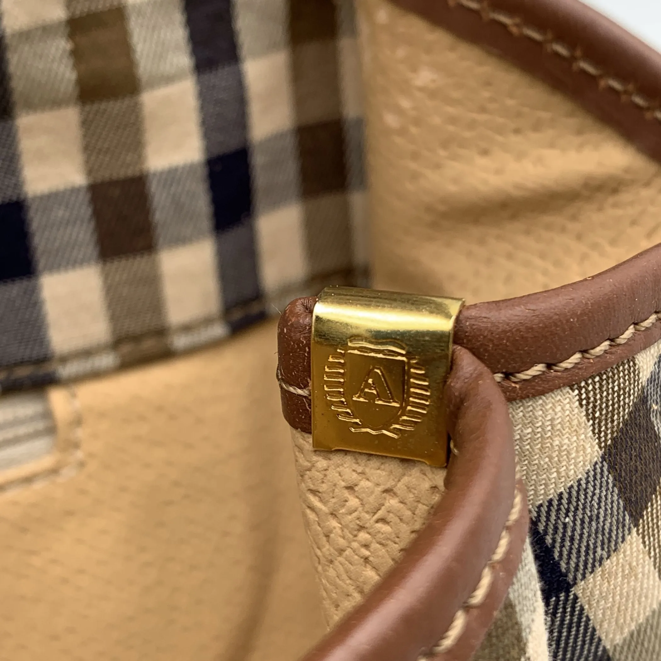 Aquascutum Beige and Brown Tartan Check Canvas Messenger Bag