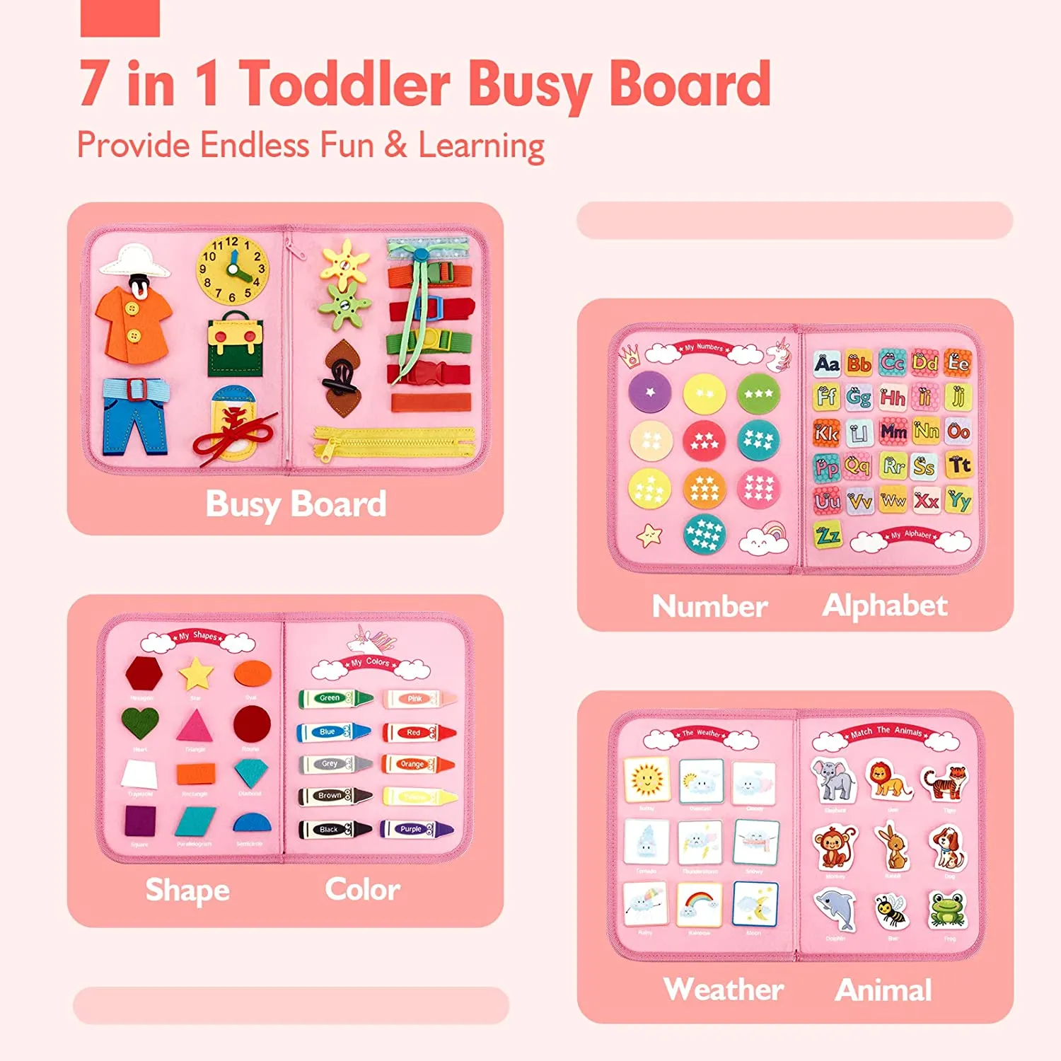 Busy Board Toddlers Travel Toys-Pink