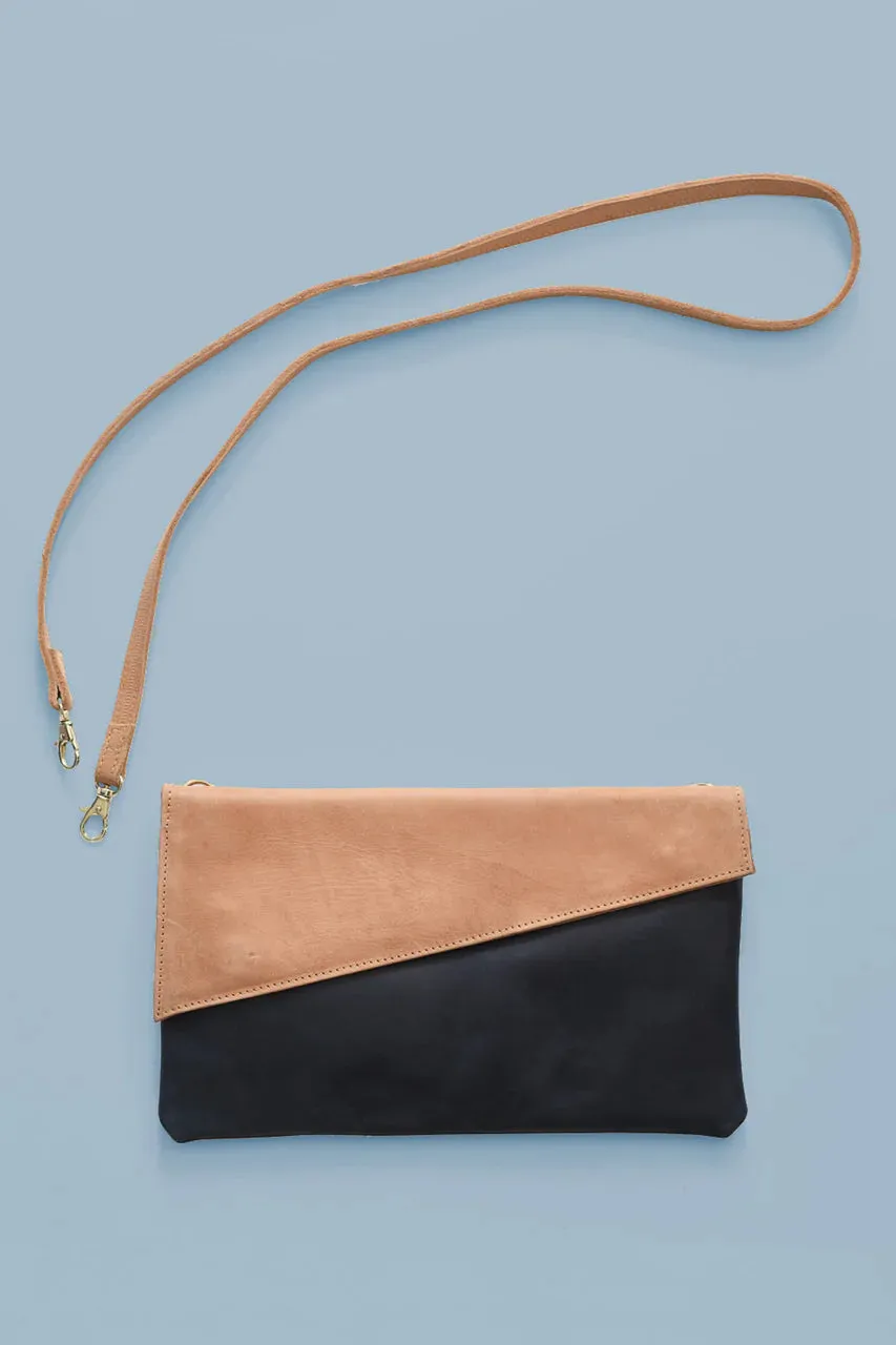 Convertible Crossbody & Clutch in Caramel   Ink Black (Ethiopia Collection)