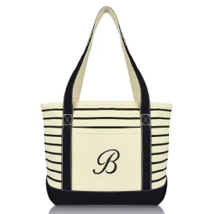 Dalix Striped B-Initial Tote Bag Womens Ballent Letter B