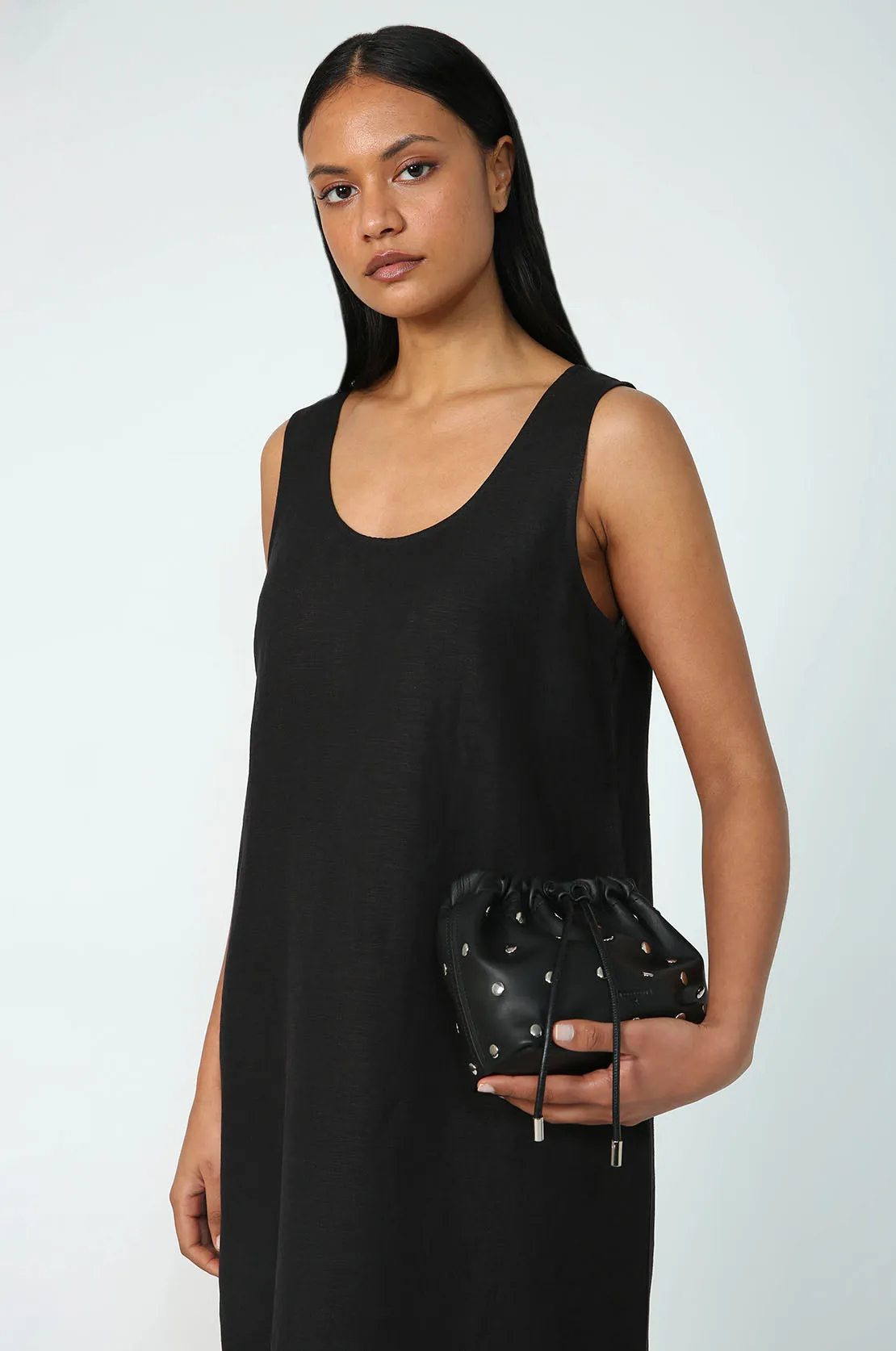drawn mini stud bag / black | silver