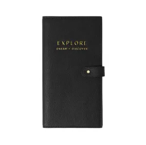 'Explore, Dream, Discover' Sentiment Travel Wallet | Black