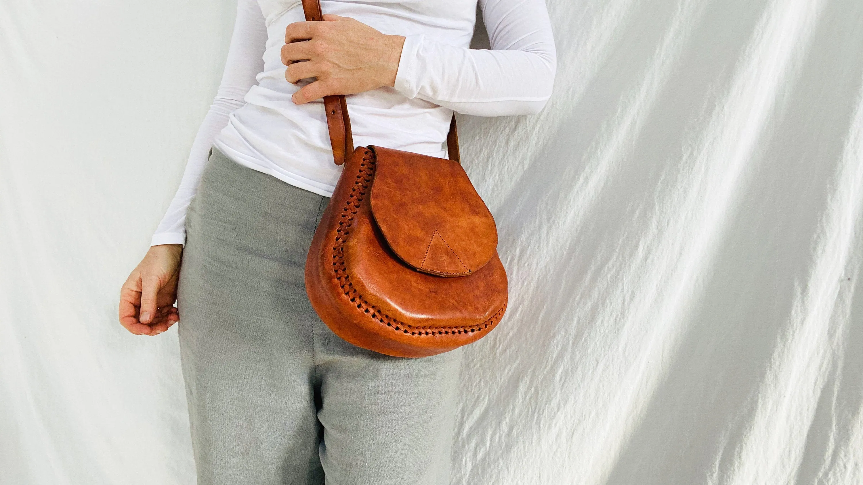 Leather Bag. Adjustable Strap. Heart Tassel