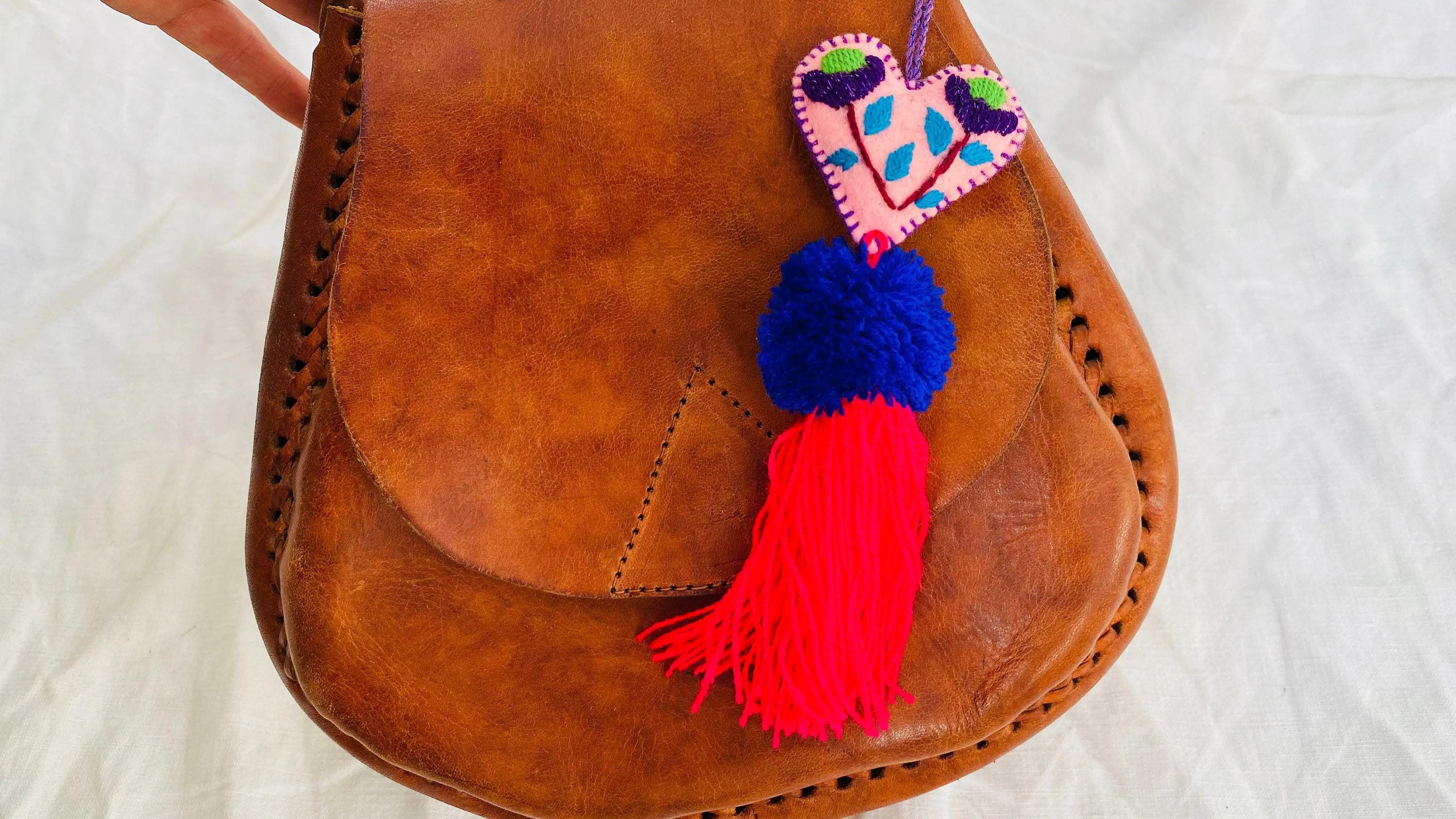 Leather Bag. Adjustable Strap. Heart Tassel