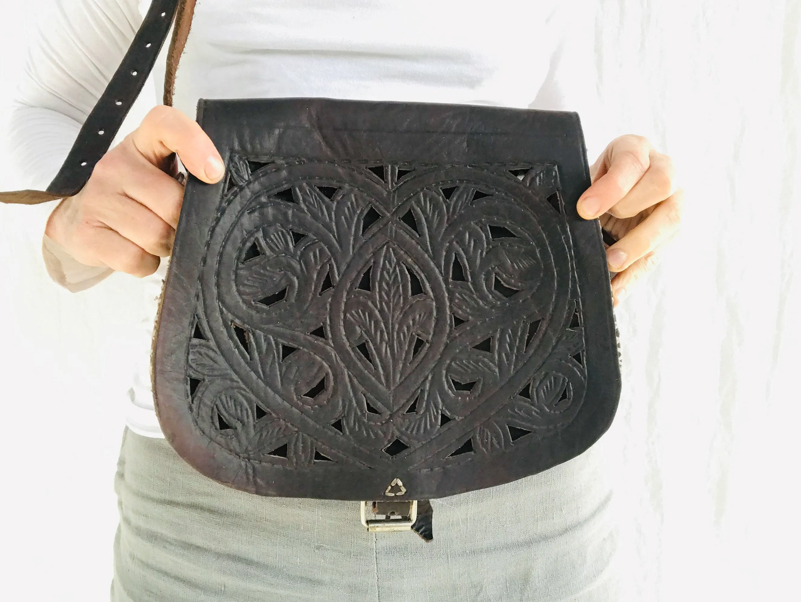 Moroccan Leather Purse. Leather Purse. Adjustable Strap.