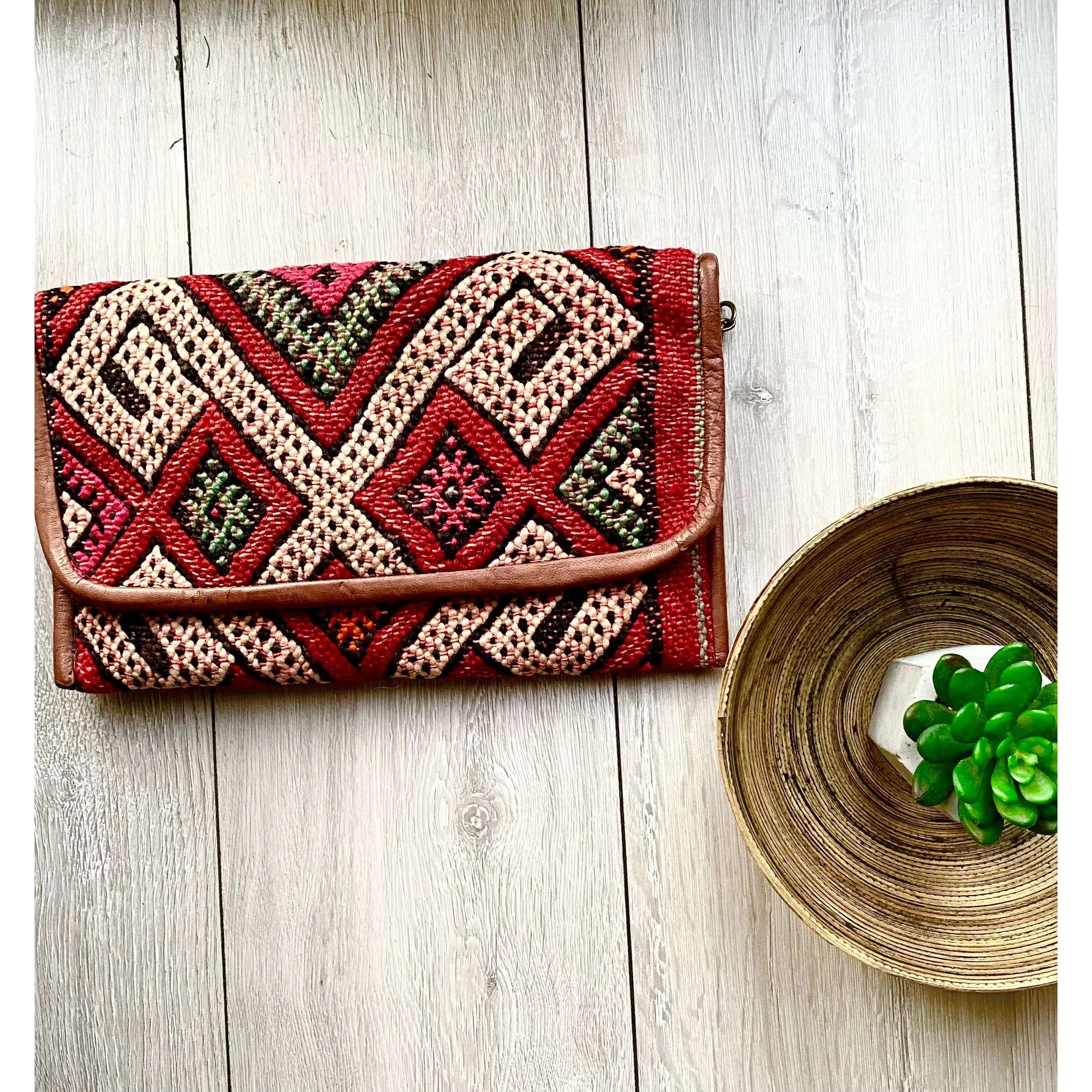 Moroccan Red Multi Colour Kilim Hand Clutch no. 4