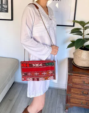 Moroccan Red Multi Colour Kilim Hand Clutch.no.2