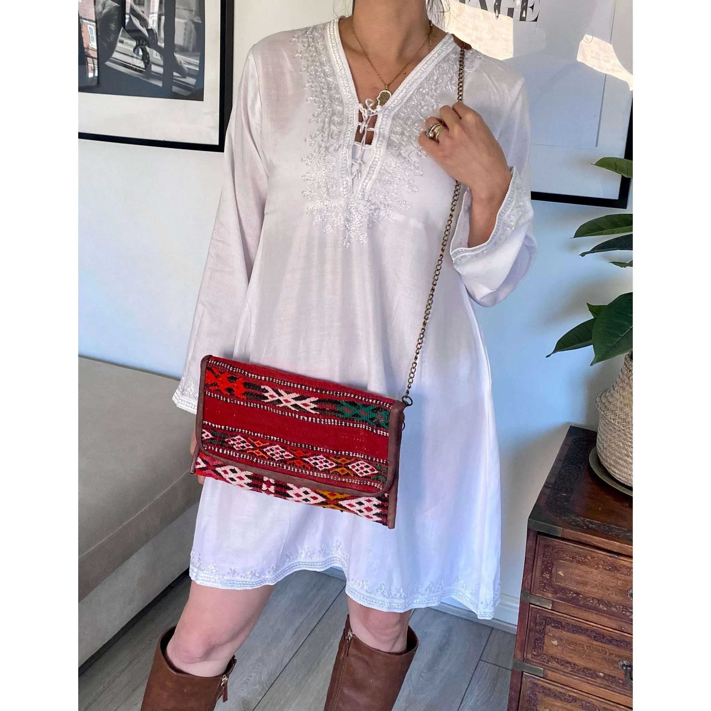Moroccan Red Multi Colour Kilim Hand Clutch.no.2