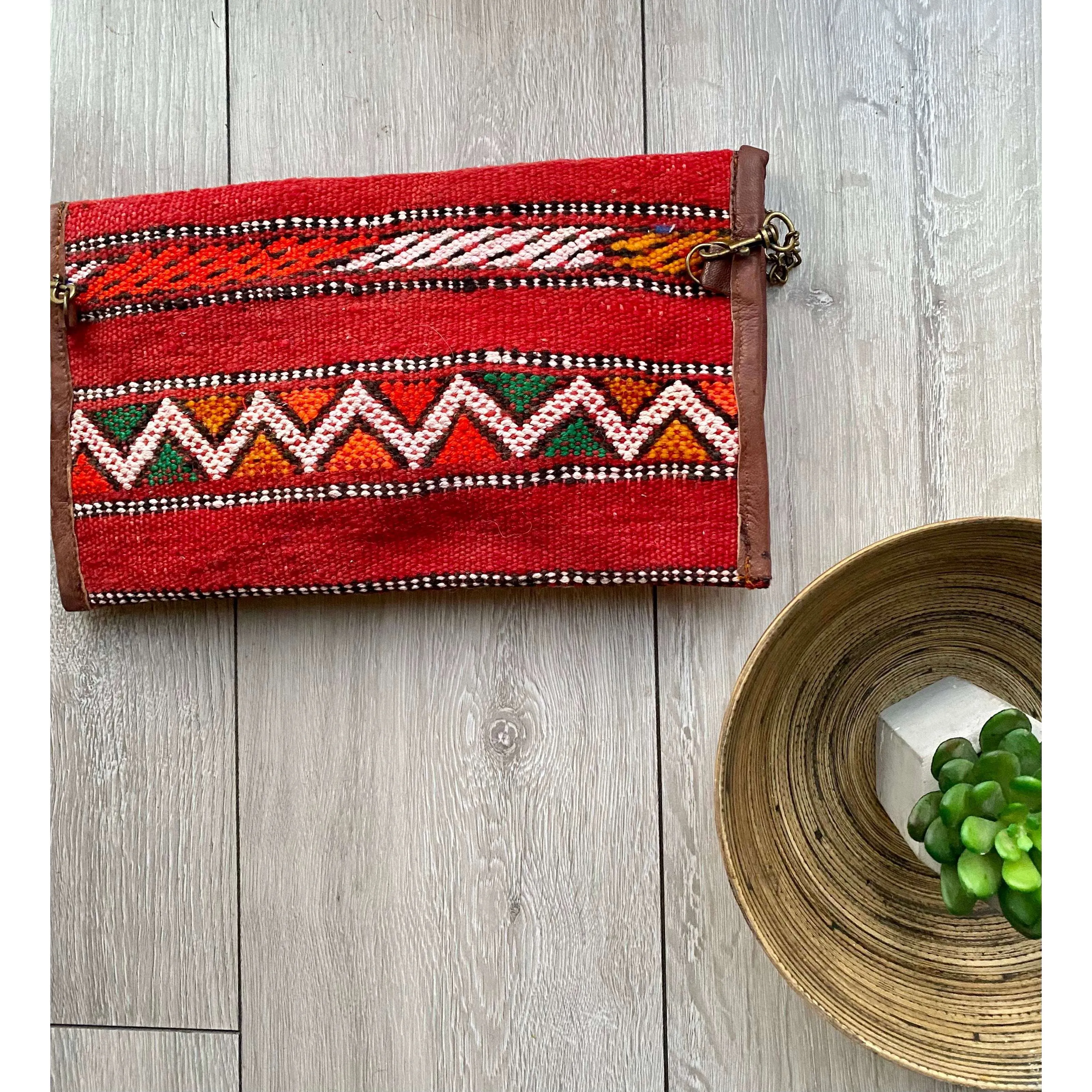 Moroccan Red Multi Colour Kilim Hand Clutch.no.2