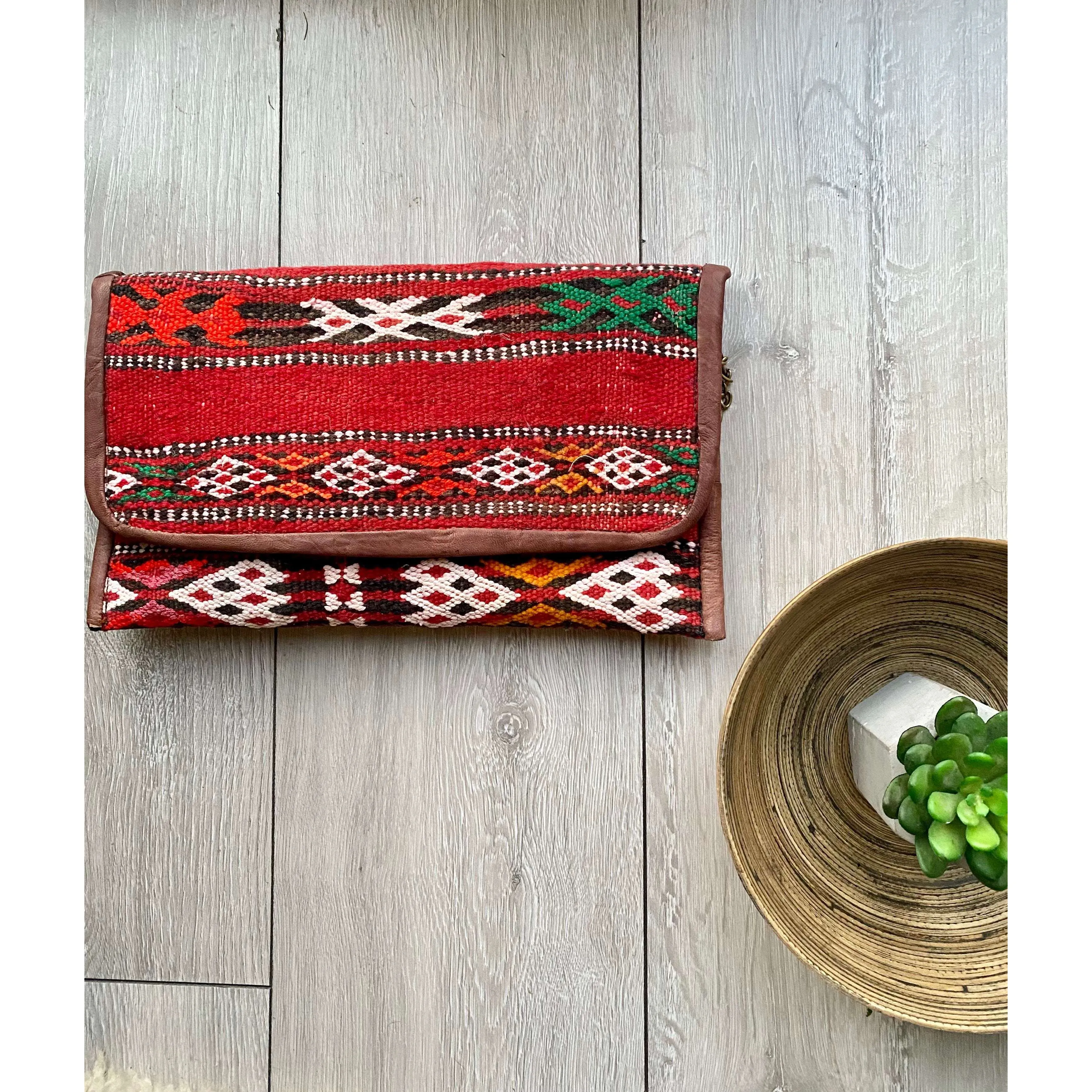 Moroccan Red Multi Colour Kilim Hand Clutch.no.2