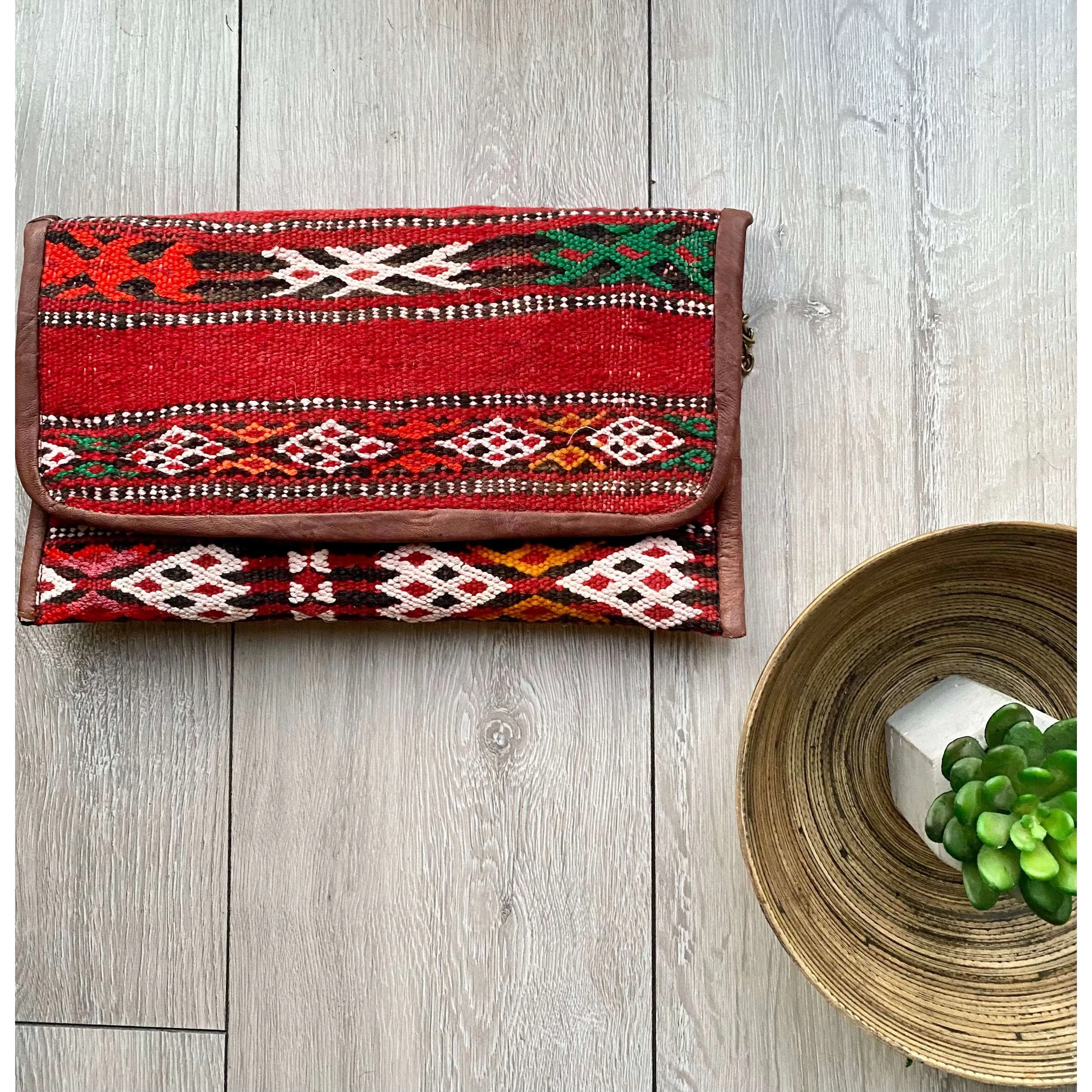 Moroccan Red Multi Colour Kilim Hand Clutch.no.2