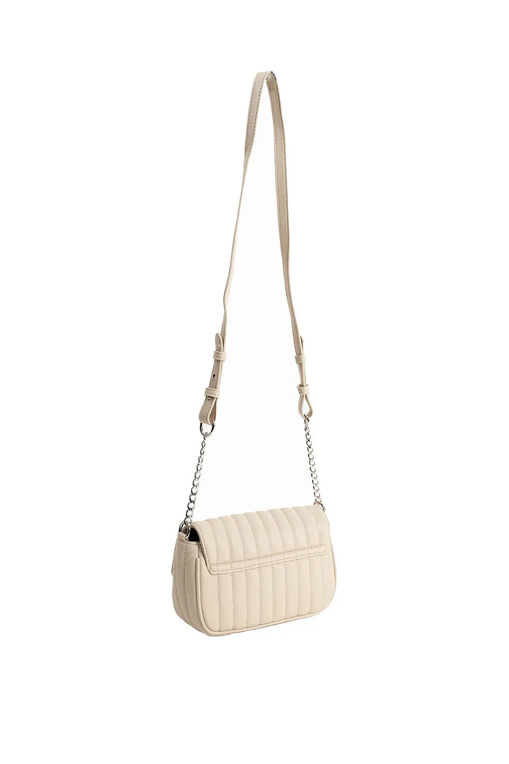 Padded Quilted Faux Leather Crossbody Bag in Off White
