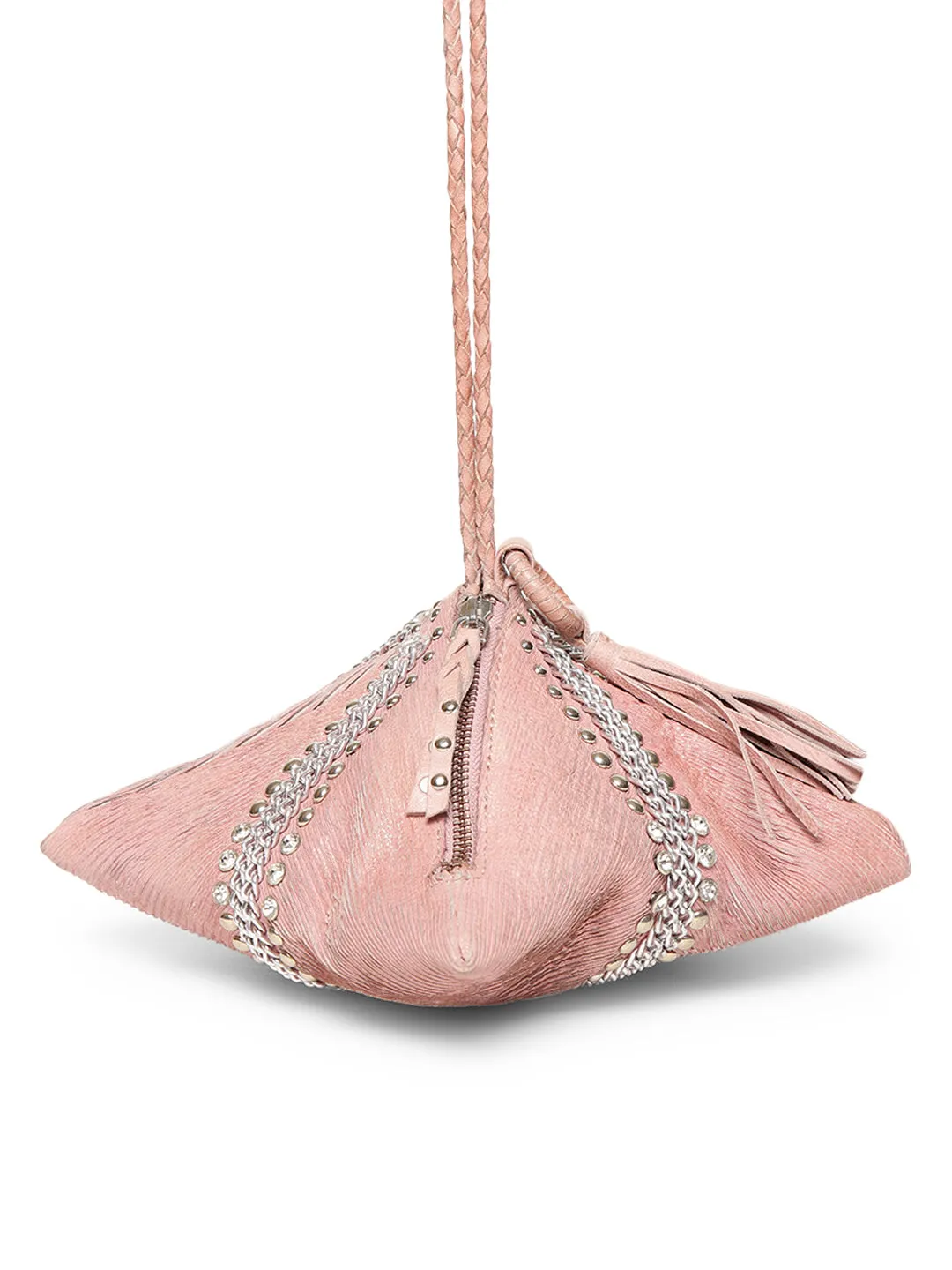 SILVIA: Blush Sleek Leather Bag in Triangular Form By Art N Vintage