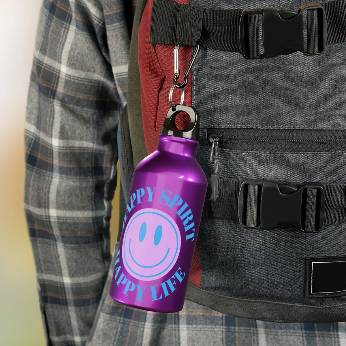 Water Bottle Happy Spirit Happy Life, Aesthetic Pink, Smile Face, Trendy Tumblr Bottle, Tritan Purple Happy Mind Tumbler, BPA Free H2O